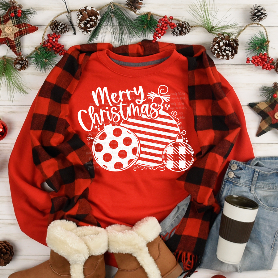 Merry Christmas Ornaments ADULT Screen Print Transfer