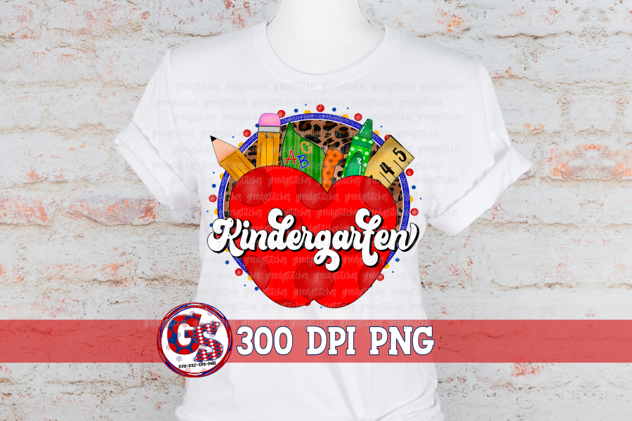 Retro Kindergarten Back To School Apple Frame PNG for Sublimation