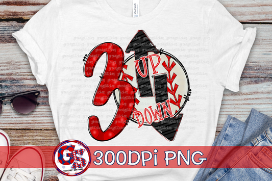 3 Up 3 Down Baseball PNG For Sublimation
