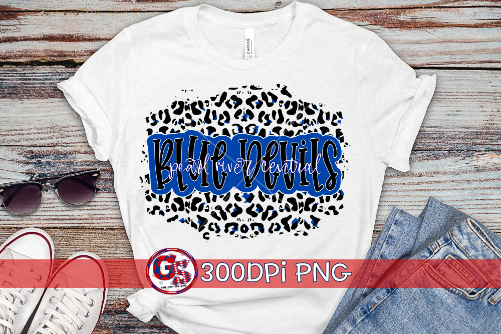Pearl River Central Blue Devils leopard landscape PNG for Sublimation