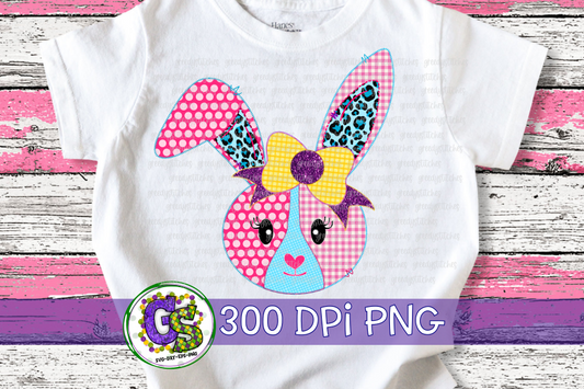 Faux Applique Patchwork Easter Bunny Rabbit PNG for Sublimation