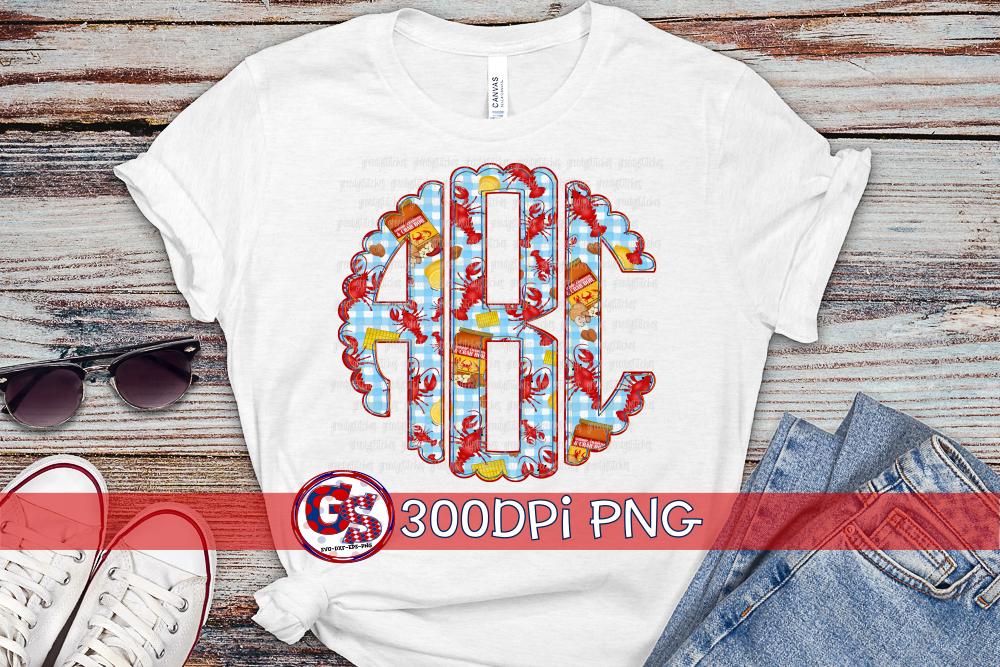 Crawfish Boil Monogram Set PNG for Sublimation