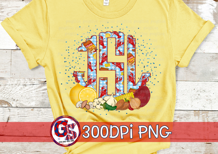 Crawfish Boil Monogram Set PNG for Sublimation