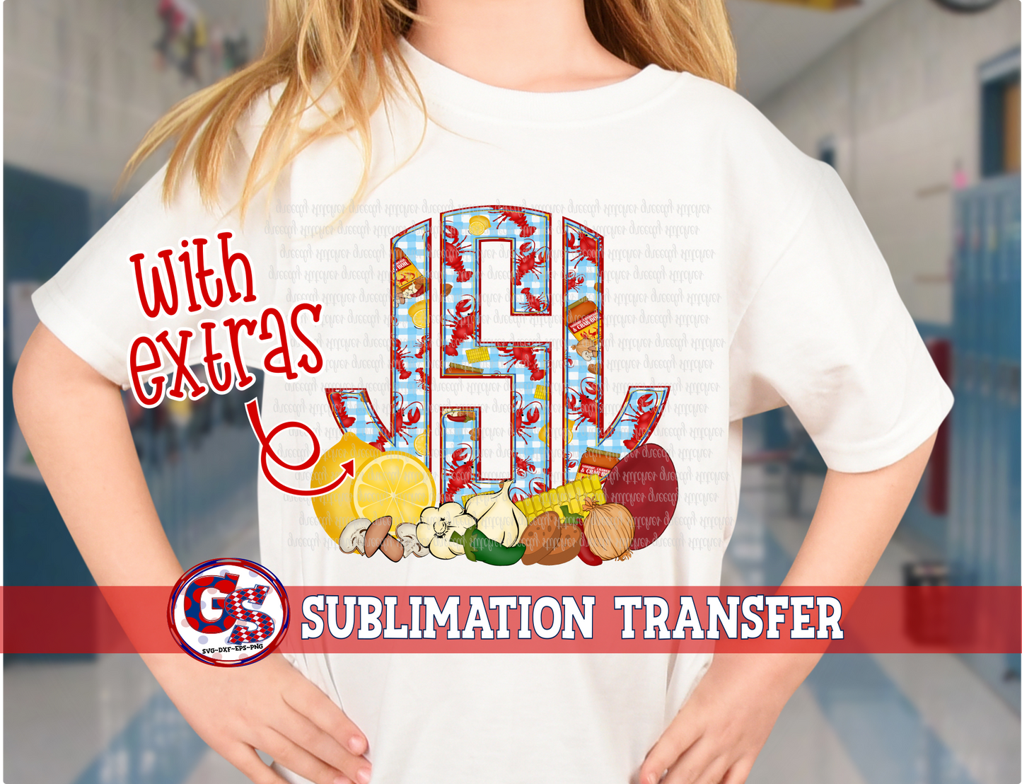 Crawfish Round Monogram Sublimation Transfer