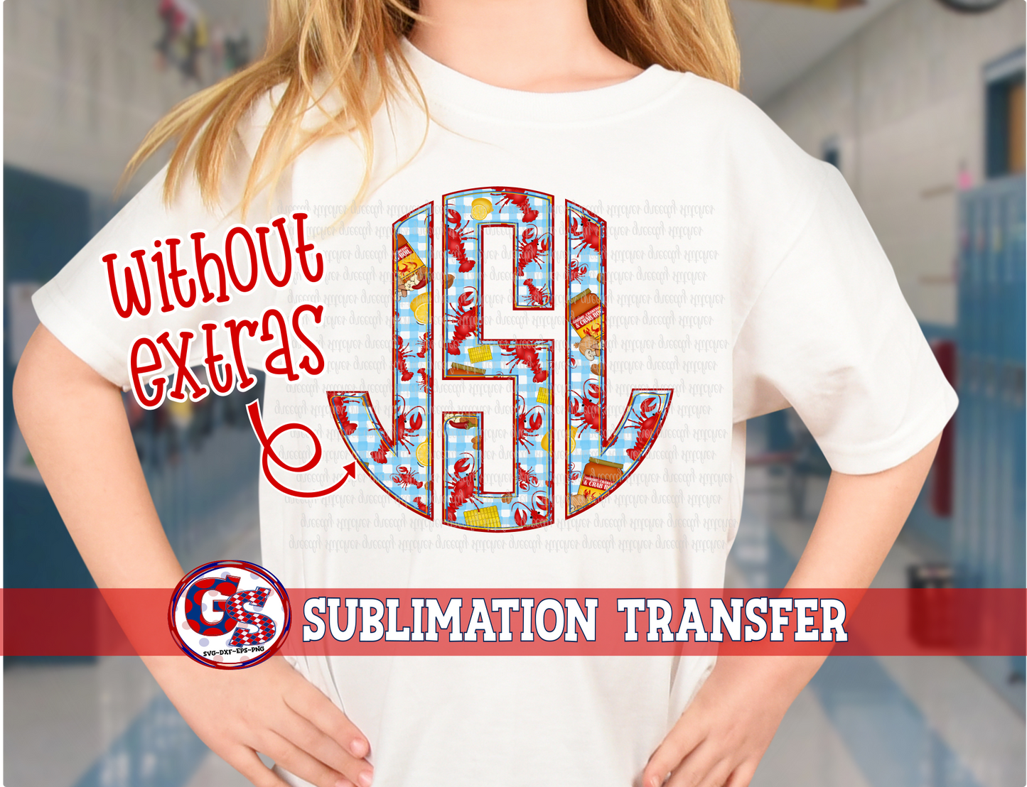 Crawfish Round Monogram Sublimation Transfer