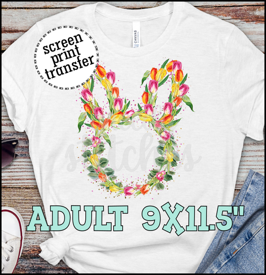 Floral Bunny Head ADULT Screen Print Transfer