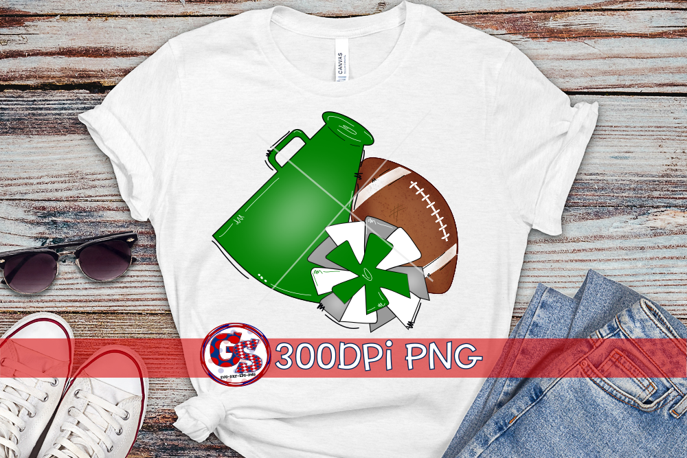 Football Megaphone Pom Pom Green and Grey PNG for Sublimation