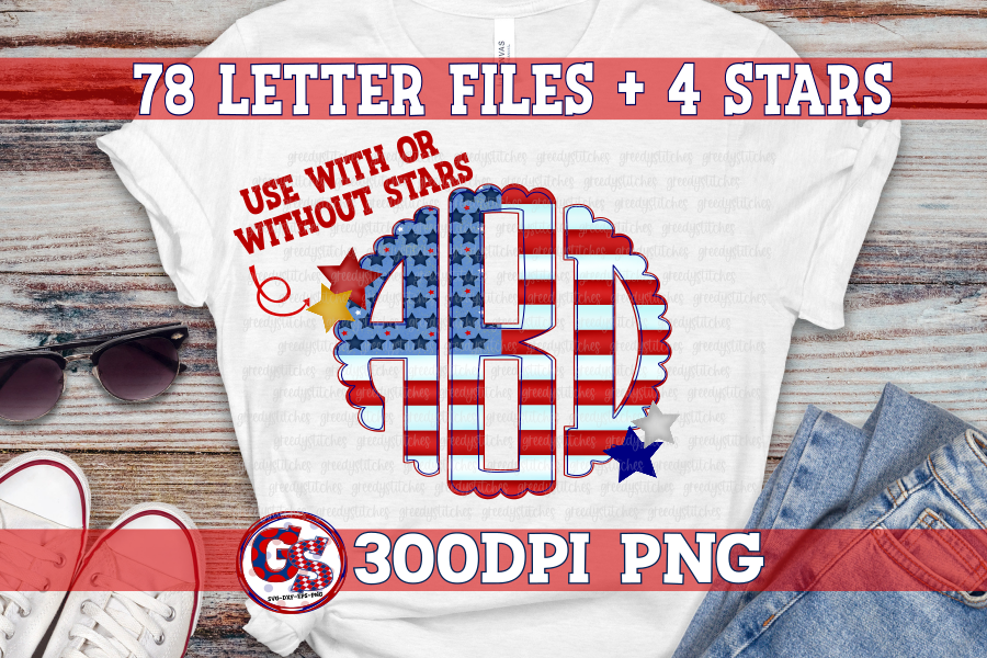 Americana Scalloped Monogram Set PNG for Sublimation