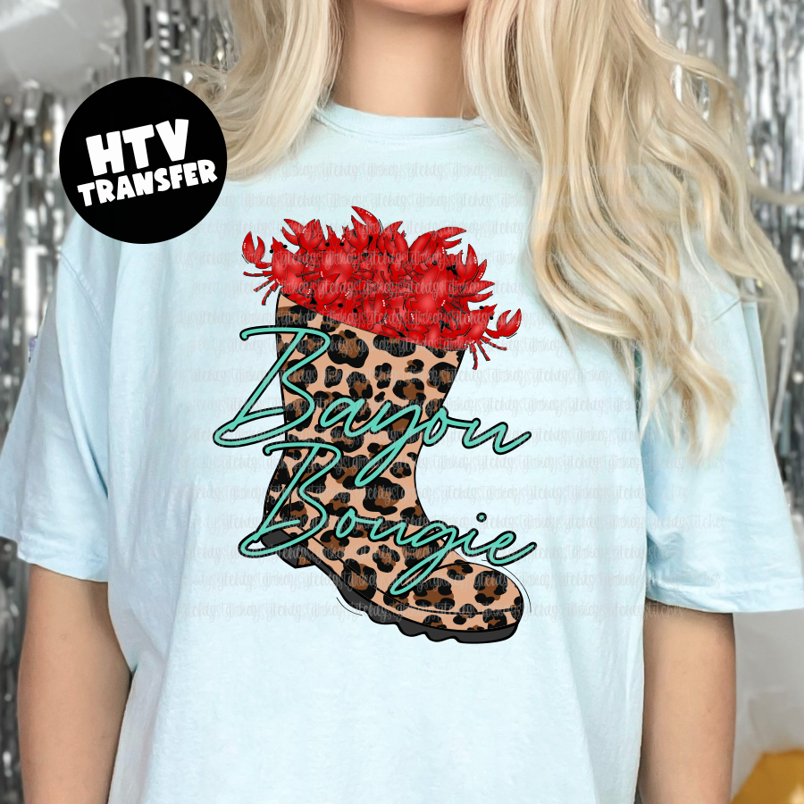 Bayou Boujie Crawfish in Shrimp Boot HTV Transfer