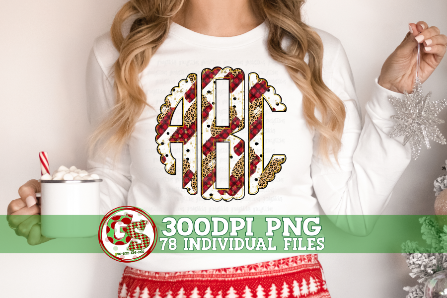 Christmas Scalloped Monogram Set PNG for Sublimation