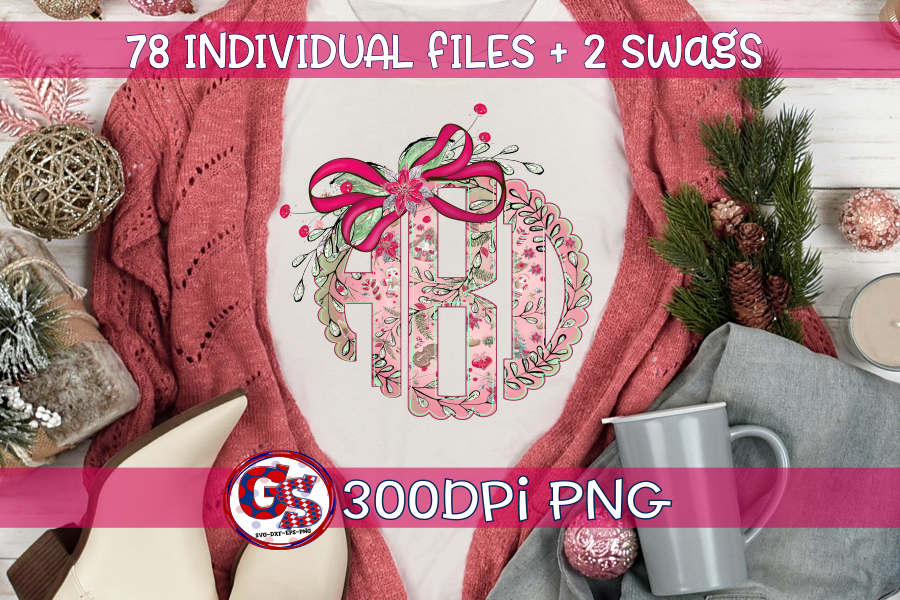 Pink Christmas Monogram Set PNG for Sublimation