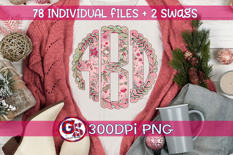 Pink Christmas Monogram Set PNG for Sublimation