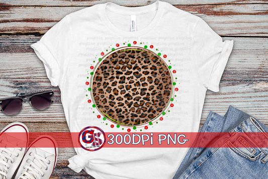 Leopard Christmas Scatter Medallion PNG for Sublimation