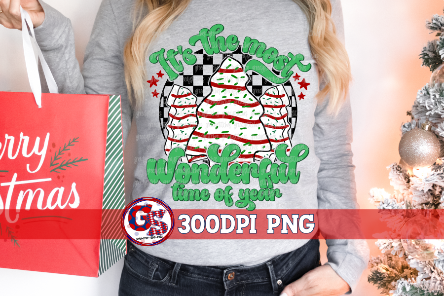 Retro It's The Most Wonderful Time of Year Christmas Tree Cakes PNG for Sublimation