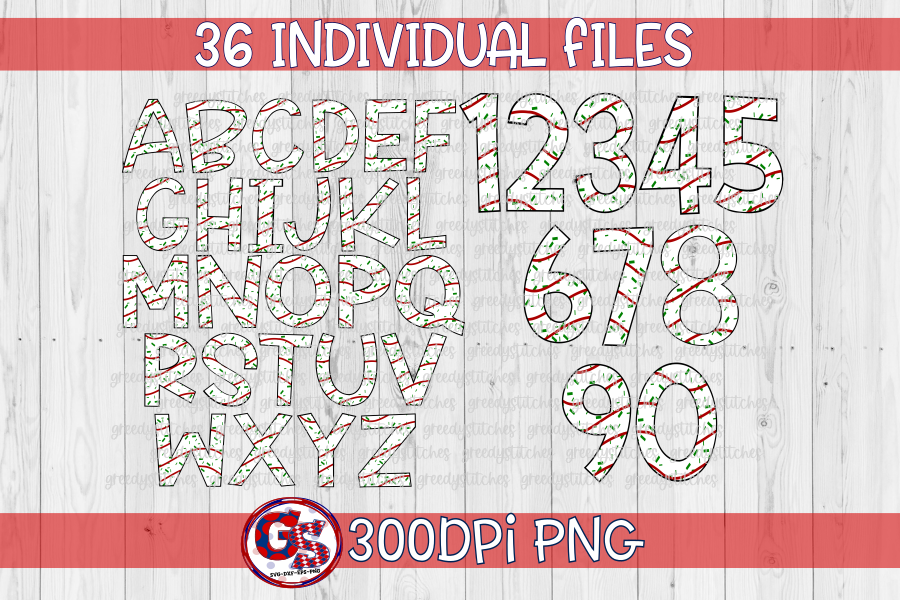 Christmas Tree Doodle Letters and Numbers 0-9 PNG for Sublimation