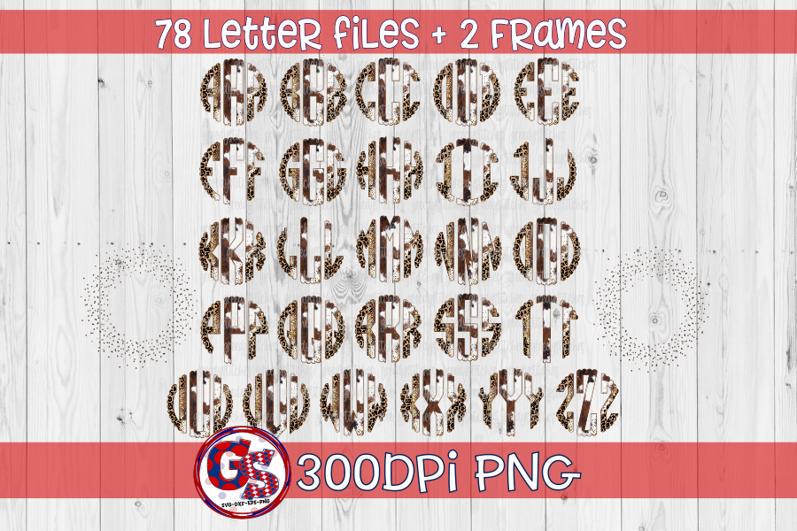 Brown Cow Leopard Glitter Monogram Set PNG for Sublimation