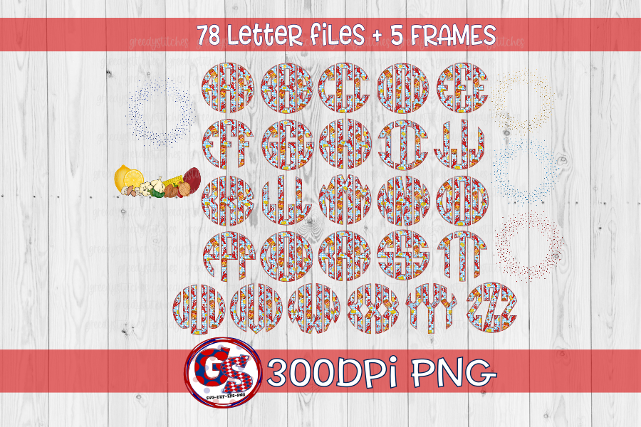 Crawfish Boil Round Monogram Set PNG for Sublimation