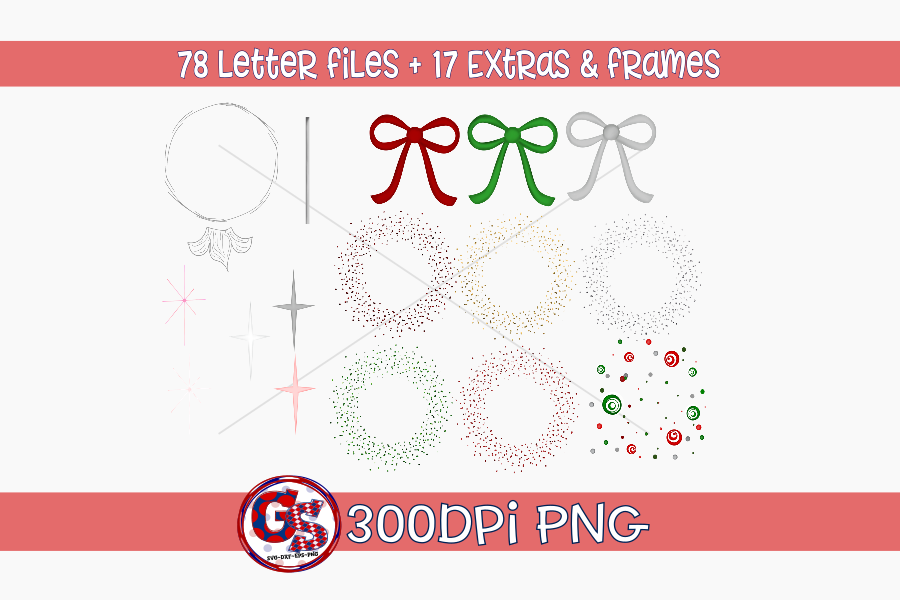 Scalloped Peppermint Monogram Set PNG for Sublimation