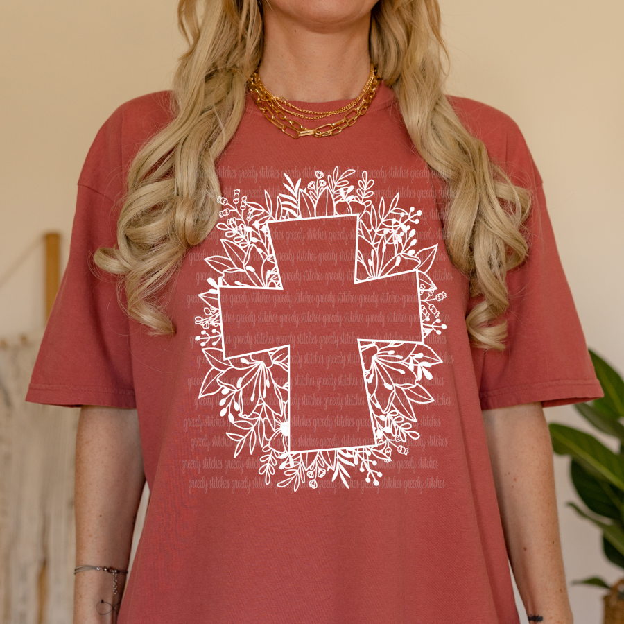Floral Cross Easter Screen Print Transfer