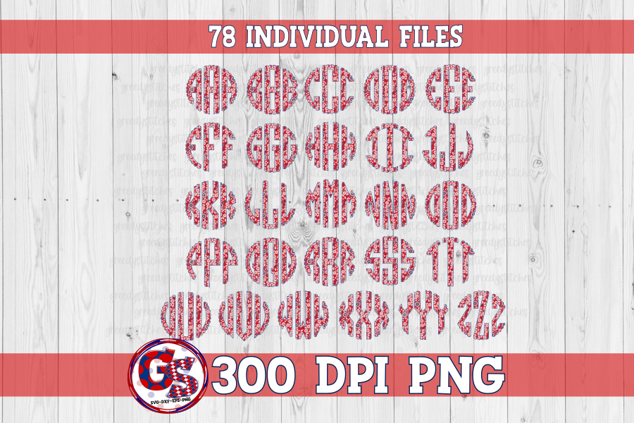 Floral Patriotic Scalloped Monogram Set PNG for Sublimation