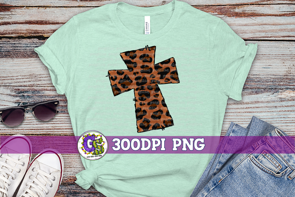Leopard Print Cross PNG for Sublimation