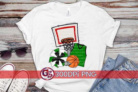 Basketball Set Green PNG for Sublimation