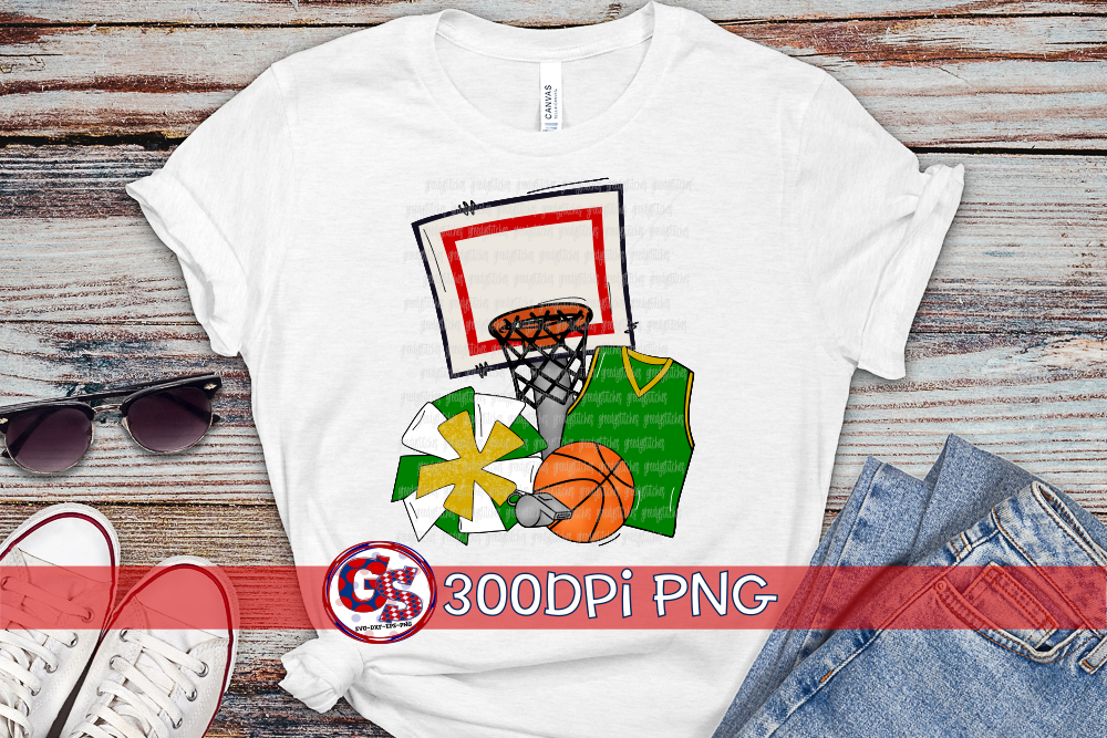 Basketball Set Green Gold PNG for Sublimation