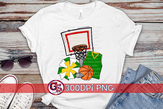 Basketball Set Green Yellow PNG for Sublimation