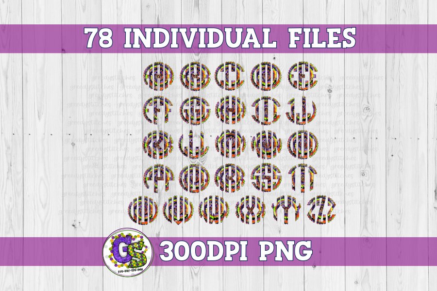 Halloween Tie Dye Scalloped Monogram Set PNG For Sublimation