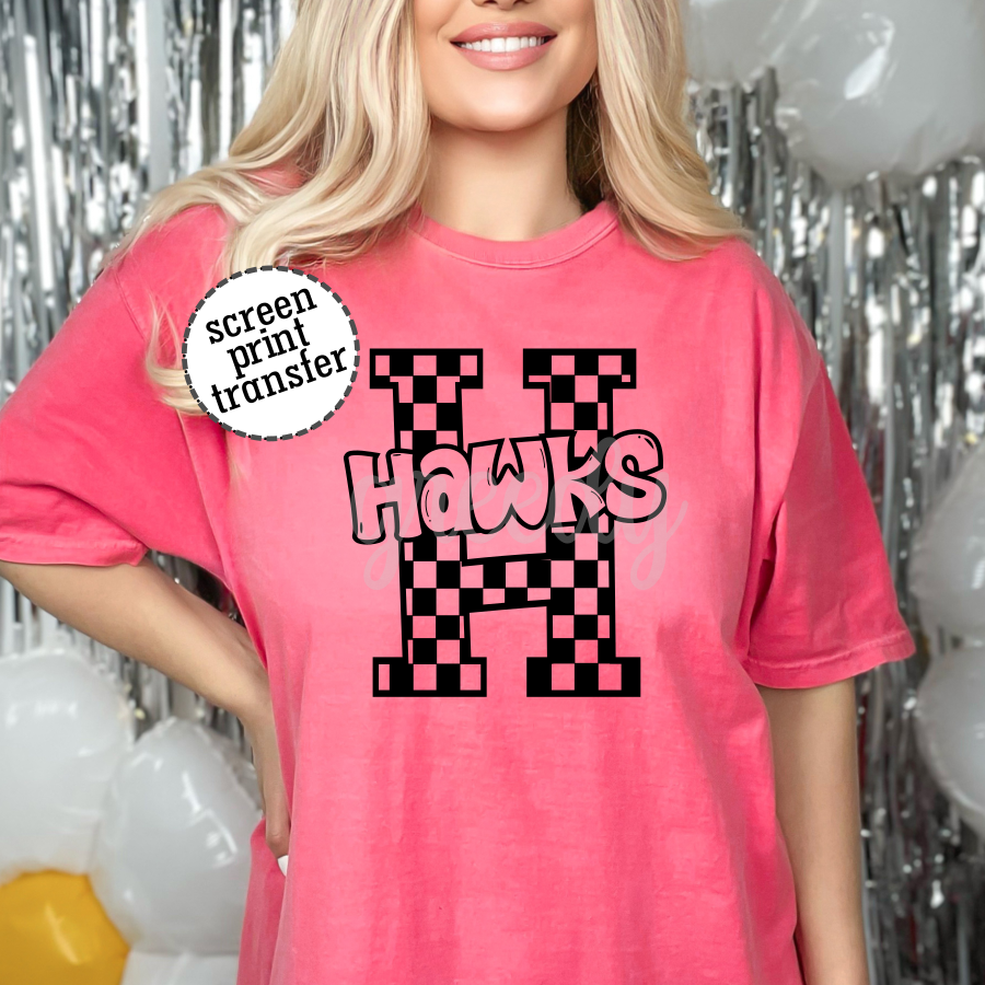 Hawks Checker ADULT Screen Print Transfer