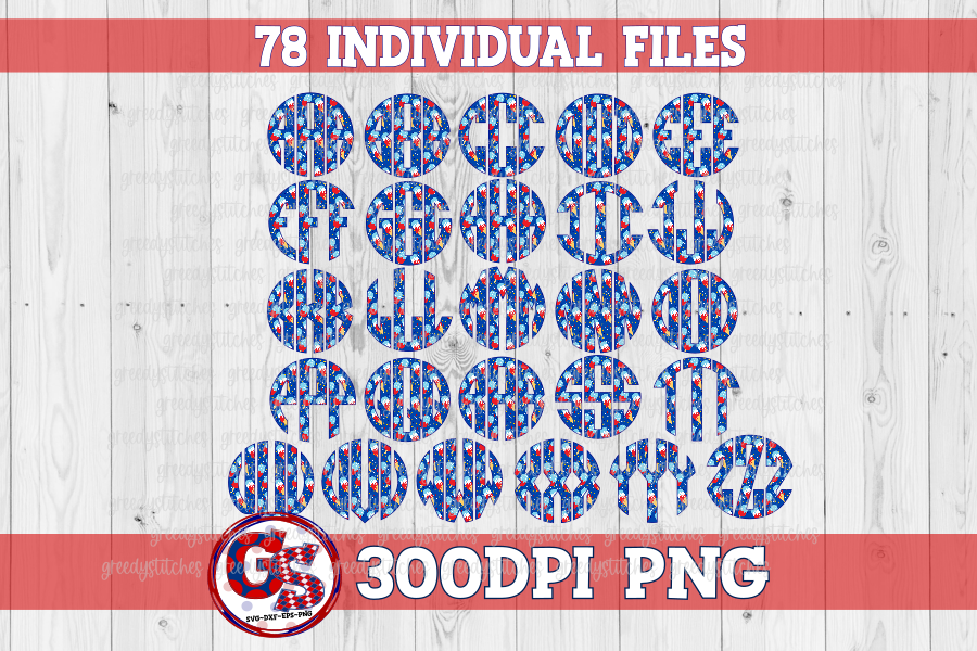 July 4th Ice Cream Round Monogram Set PNG for Sublimation