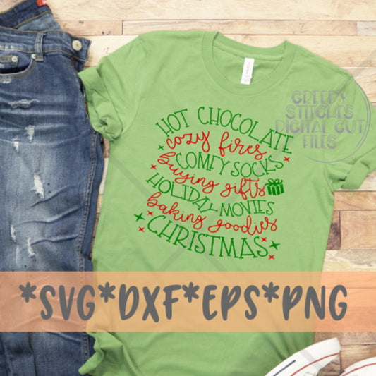 Christmas SVG | Hot Chocolate Cozy Fires Comfy Socks Buying Gifts svg, dxf, eps, png. Christmas DxF | Santa SvG | Instant Download Cut Files