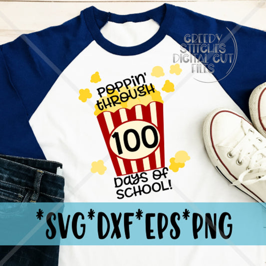Poppin&#39; Through 100 Days Of School svg dxf eps png. Popcorn SvG | 100 Days Of School SvG | 100 Days SvG | School | Instant Download Cut File