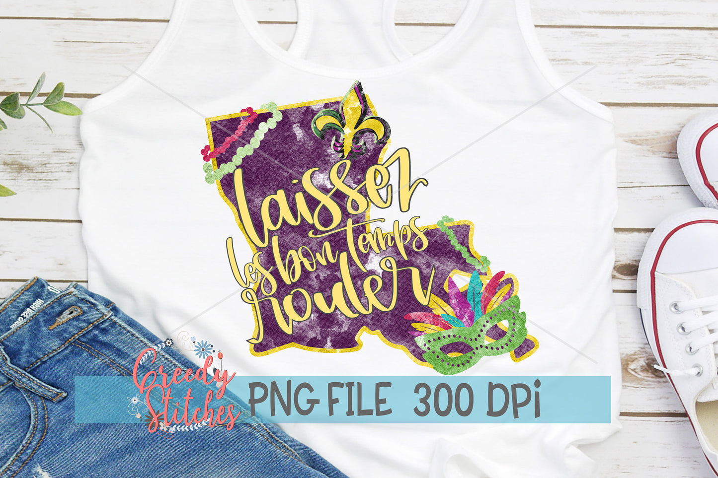 Laissez Les Bon Temps Rouler Louisiana Watercolor PNG for Sublimation