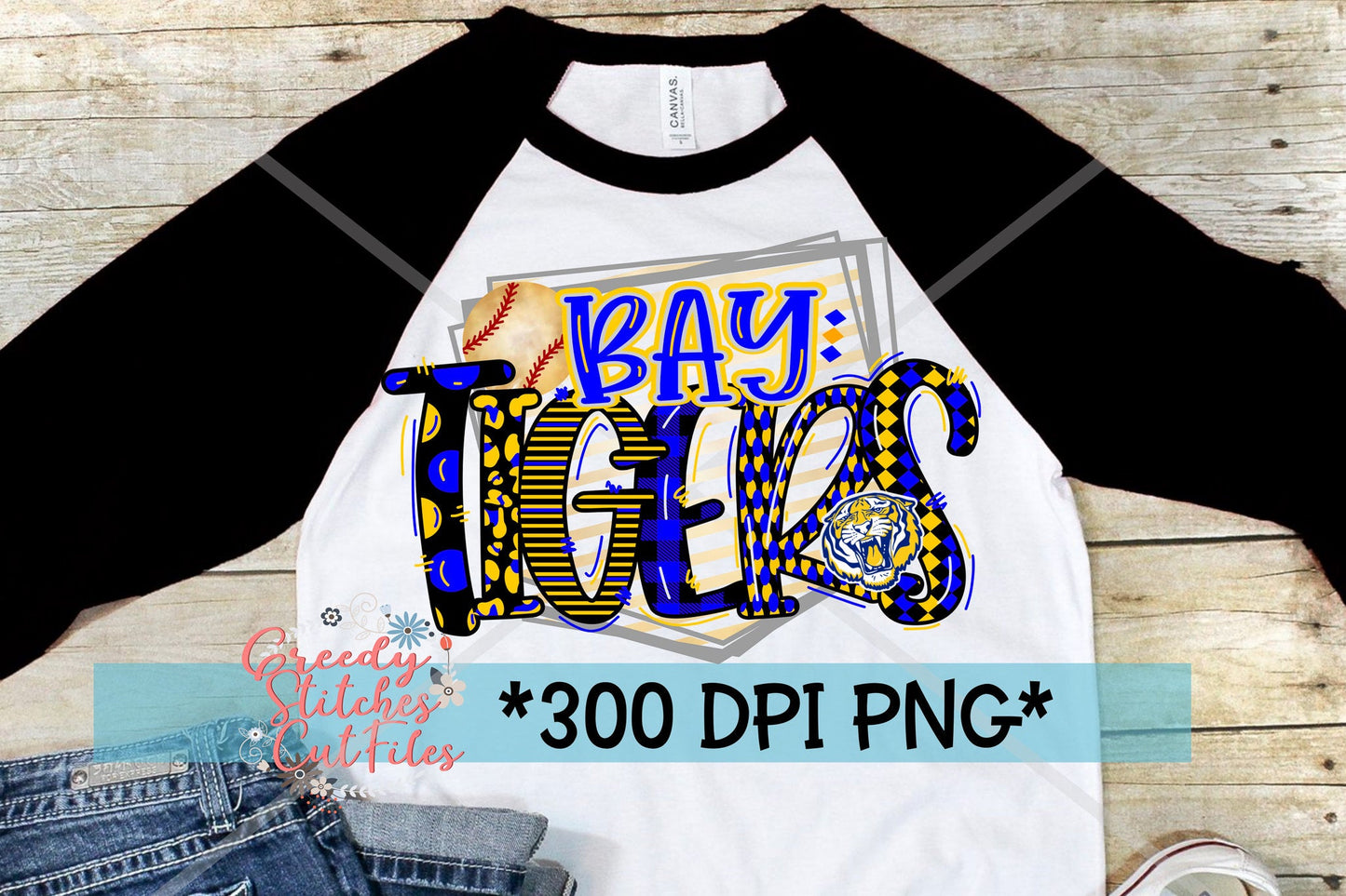 Bay Tigers Baseball PNG for Sublimation