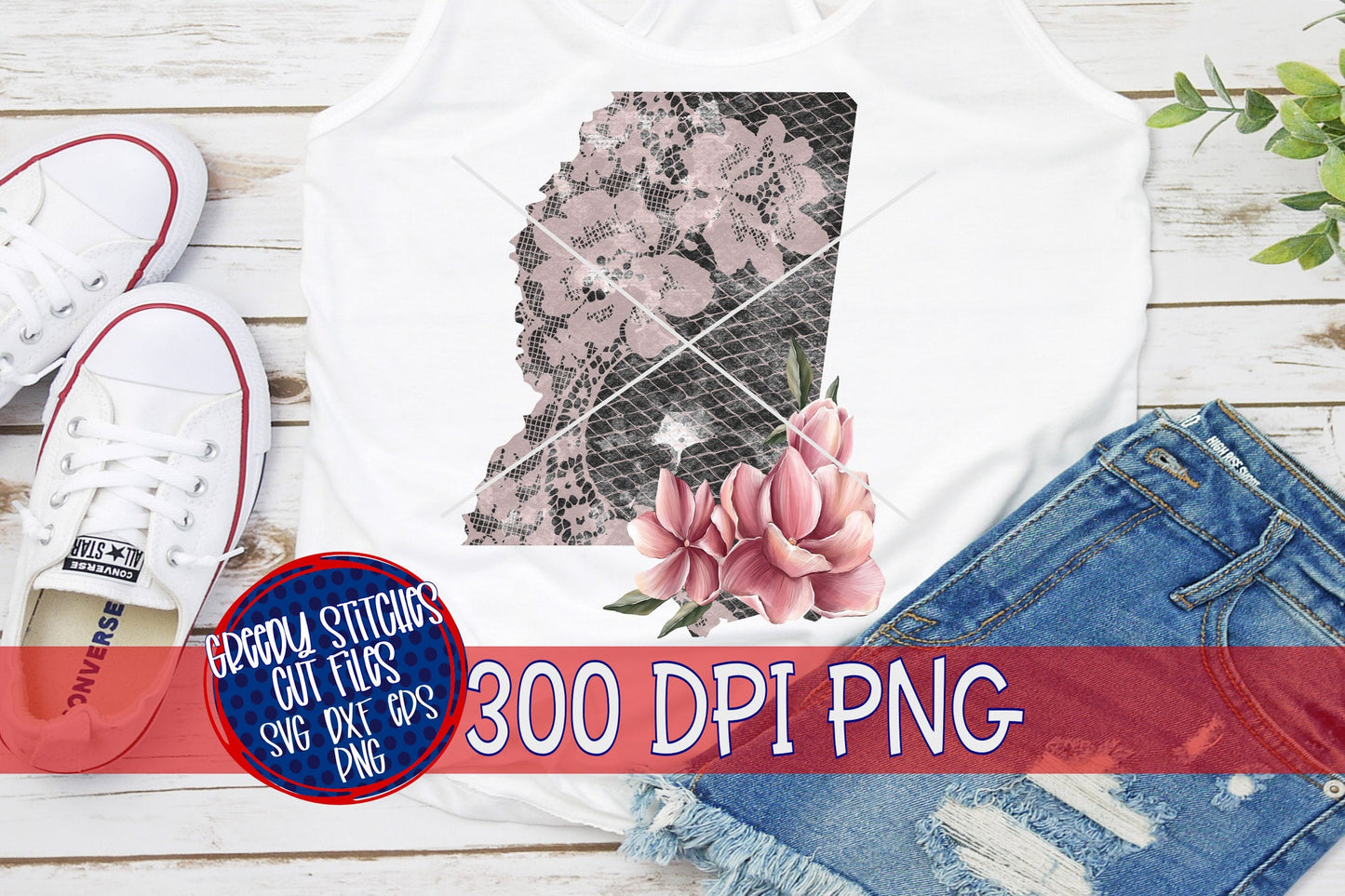 Mississippi Lace and Magnolias Watercolor PNG for Sublimation