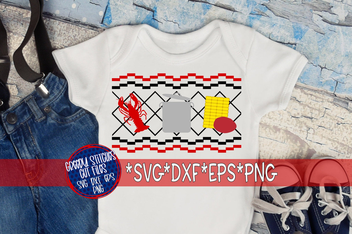 Faux Smocked Crawfish Boil Set svg, dxf, eps, png. Crawfish SVG | Crawfish Boil SVG | Corn and Potatoes SVG | Instant Download Cut File.