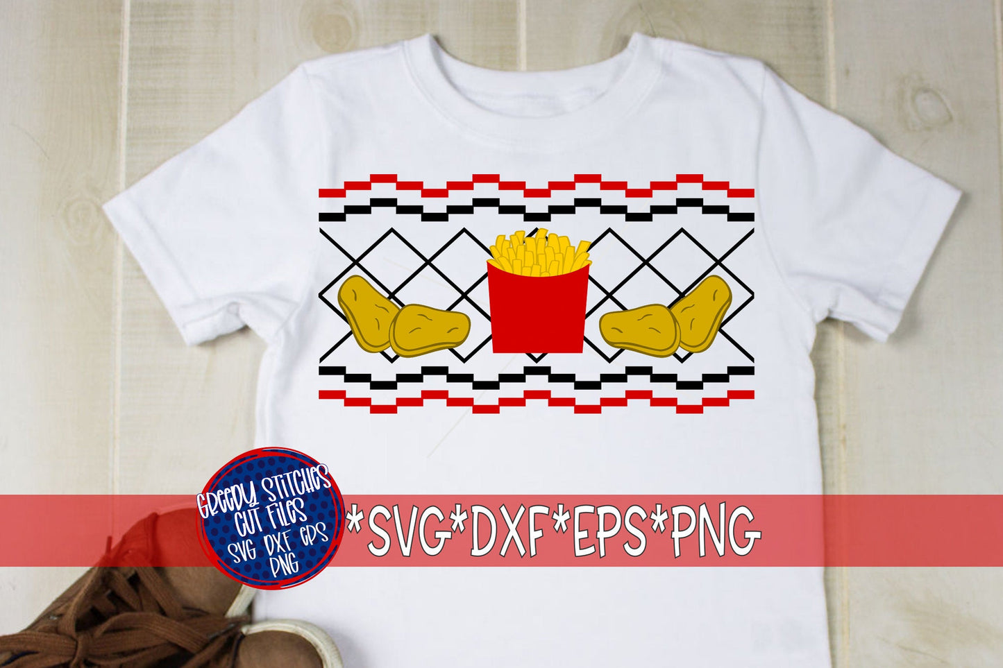 Valentine's Day SvG | Faux Smocked Chicken Nuggets and French Fries svg dxf eps png. Valentine SvG | Smocked SvG | Instant Download Cut File