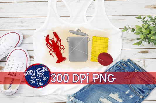 Crawfish Boil Set Watercolor PNG for Sublimation