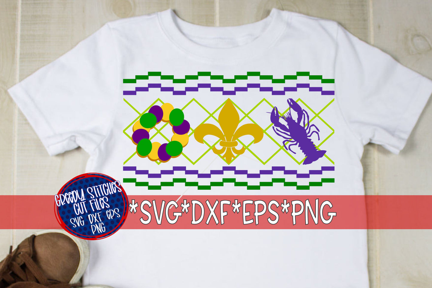 Faux Smocked King Cake Fleur De Lis Crawfish svg, dxf, eps, png. Crawfish SVG | Mardi Gras SVG | Smocked SVG | Instant Download Cut File.