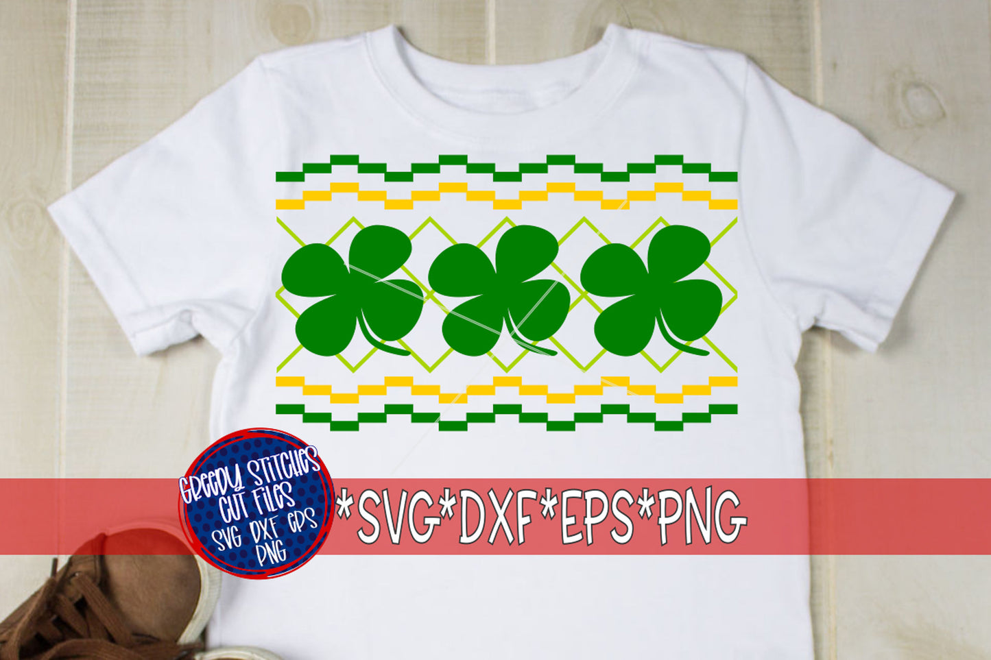 Faux Smocked Shamrocks svg, dxf, eps, png. St Patrick's Day SVG | St Paddy's Day SVG | Four Leaf Clover SVG | Instant Download Cut File.