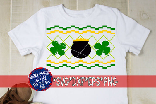 Faux Smocked St Patrick's Day Pot O Gold svg dxf eps png. St Patrick's Day SVG | St Paddy's SVG | Four Leaf SVG | Instant Download Cut File