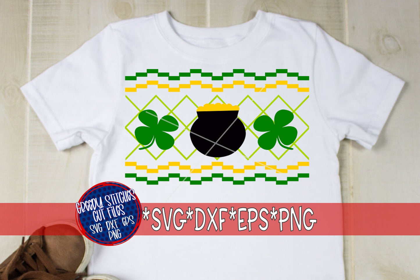 Faux Smocked St Patrick's Day Pot O Gold svg dxf eps png. St Patrick's Day SVG | St Paddy's SVG | Four Leaf SVG | Instant Download Cut File