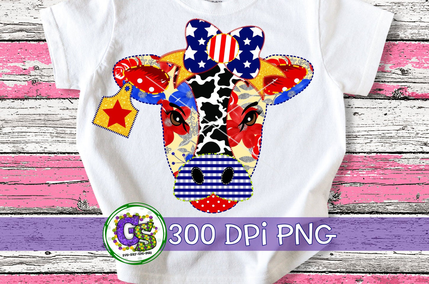 July 4th Floral Cow PNG for Sublimation