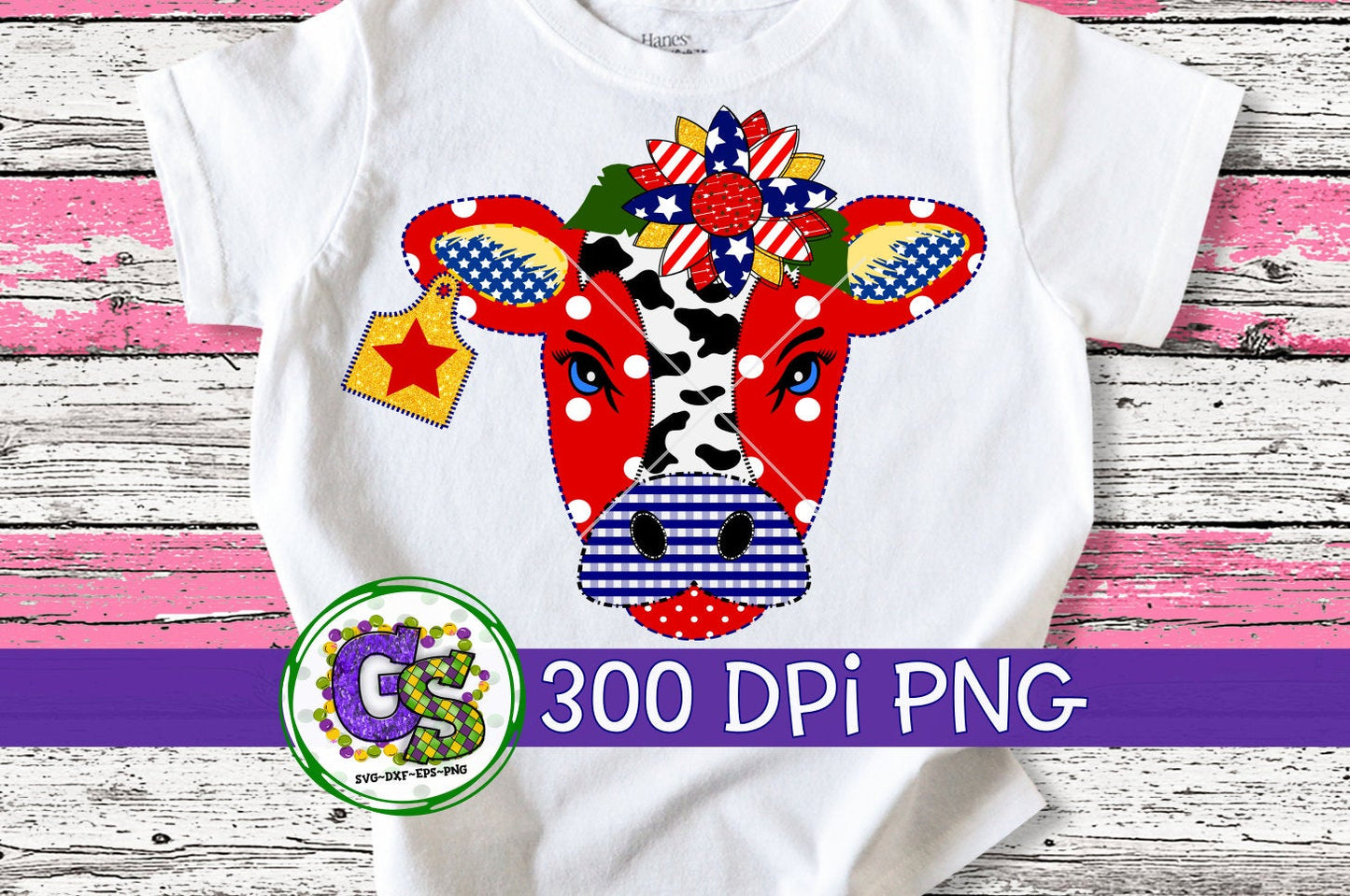 Patriotic Cow PNG for Sublimation