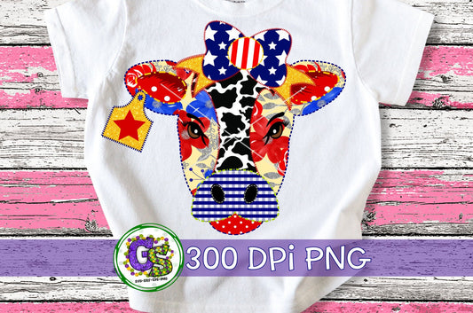 July 4th Floral Cow PNG for Sublimation