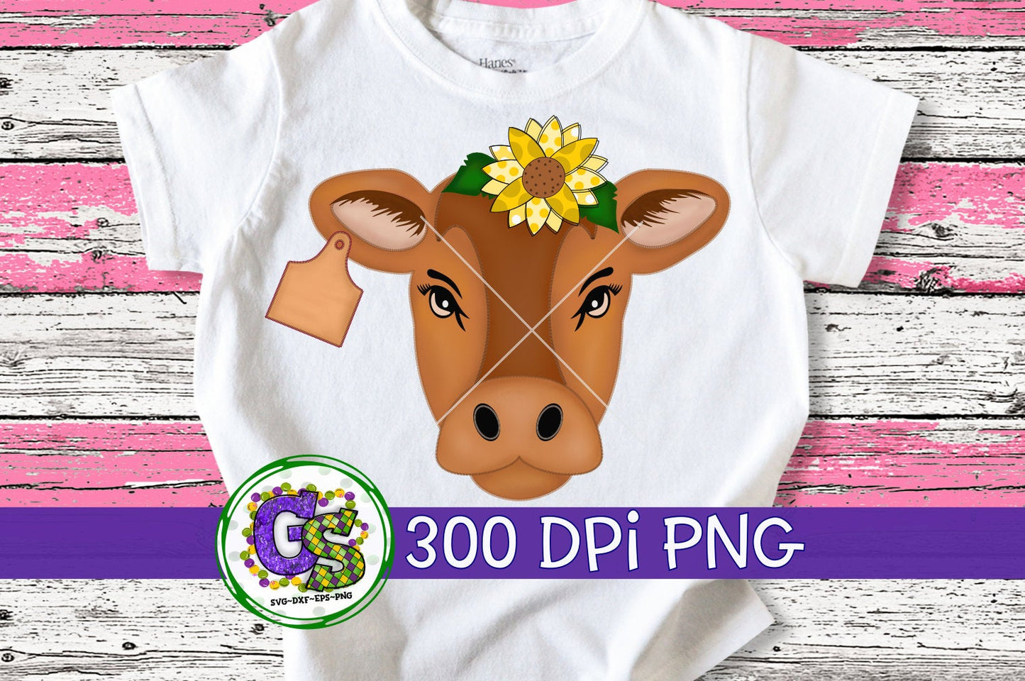 Brown Cow with Sunflowers PNG for Sublimation