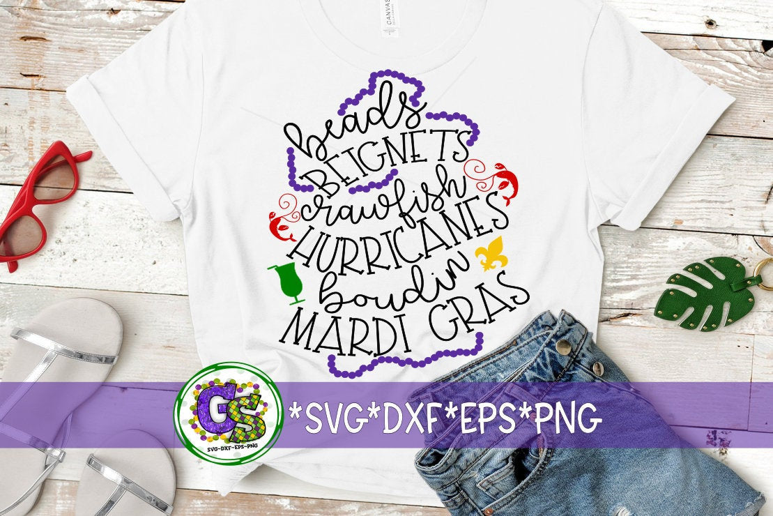 Mardi Gras SvG | Beads, Beignets, Crawfish, Hurricanes, Boudin svg, dxf, eps, png. Parade SvG | Beads SvG | Instant Download Cut File