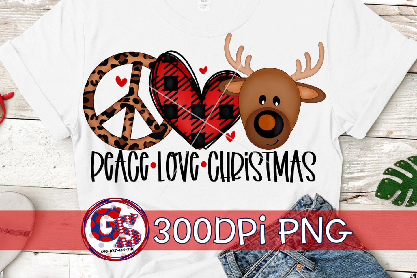 Peace Love Christmas Reindeer PNG for Sublimation.