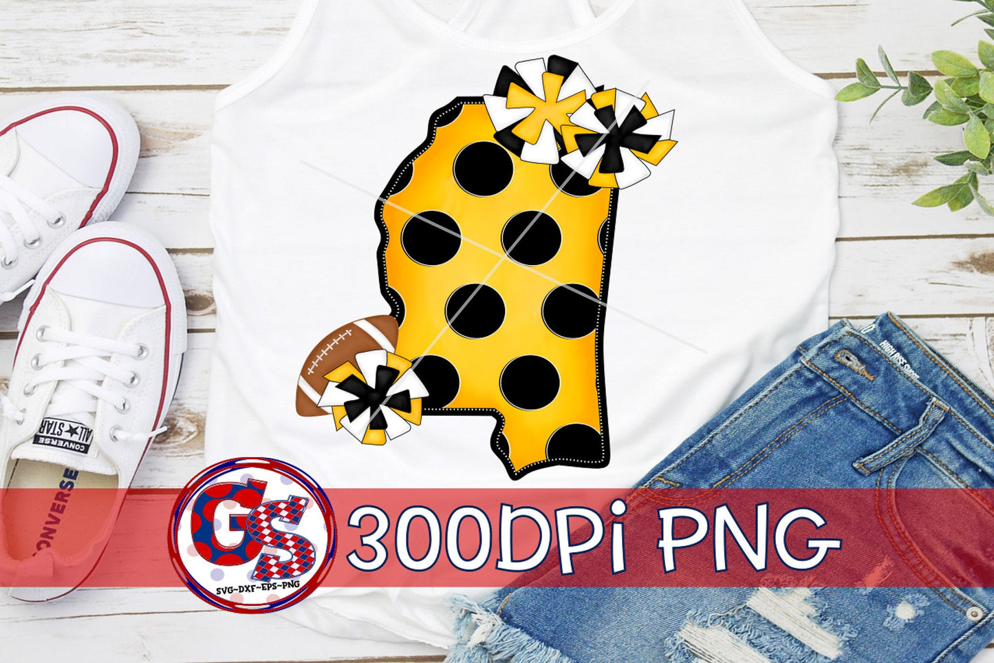 Mississippi Football Pom Poms Gold and Black PNG for Sublimation
